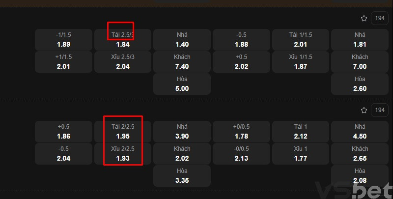 Tài Xỉu 2.5 trái